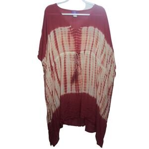 David and Young Red Tie-Dye Women's Kimono Cover Up Top Beach Vacation Size OS